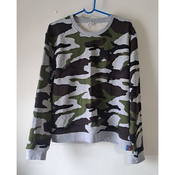 Kule Womens Large 100% ORGANIC COTTON FLEECE camou Sweatshirt Pullover Green - Picture 1 of 8